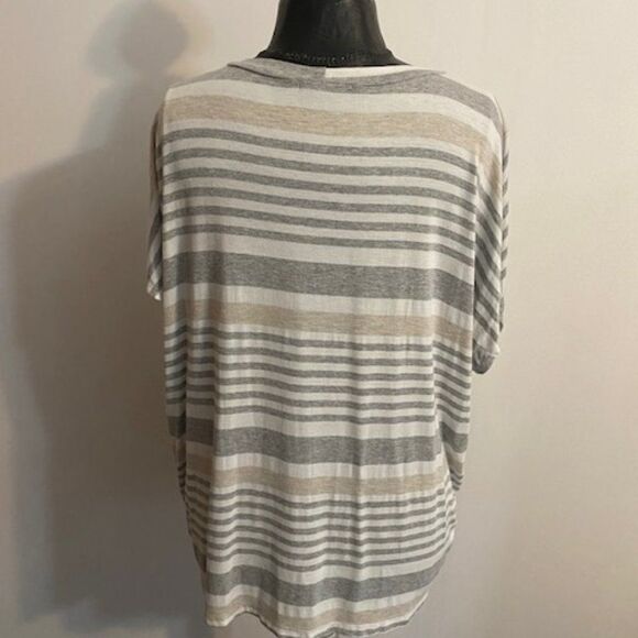 Staccato Gray/White/ Tan stripe tunic, size L - Picture 2 of 3